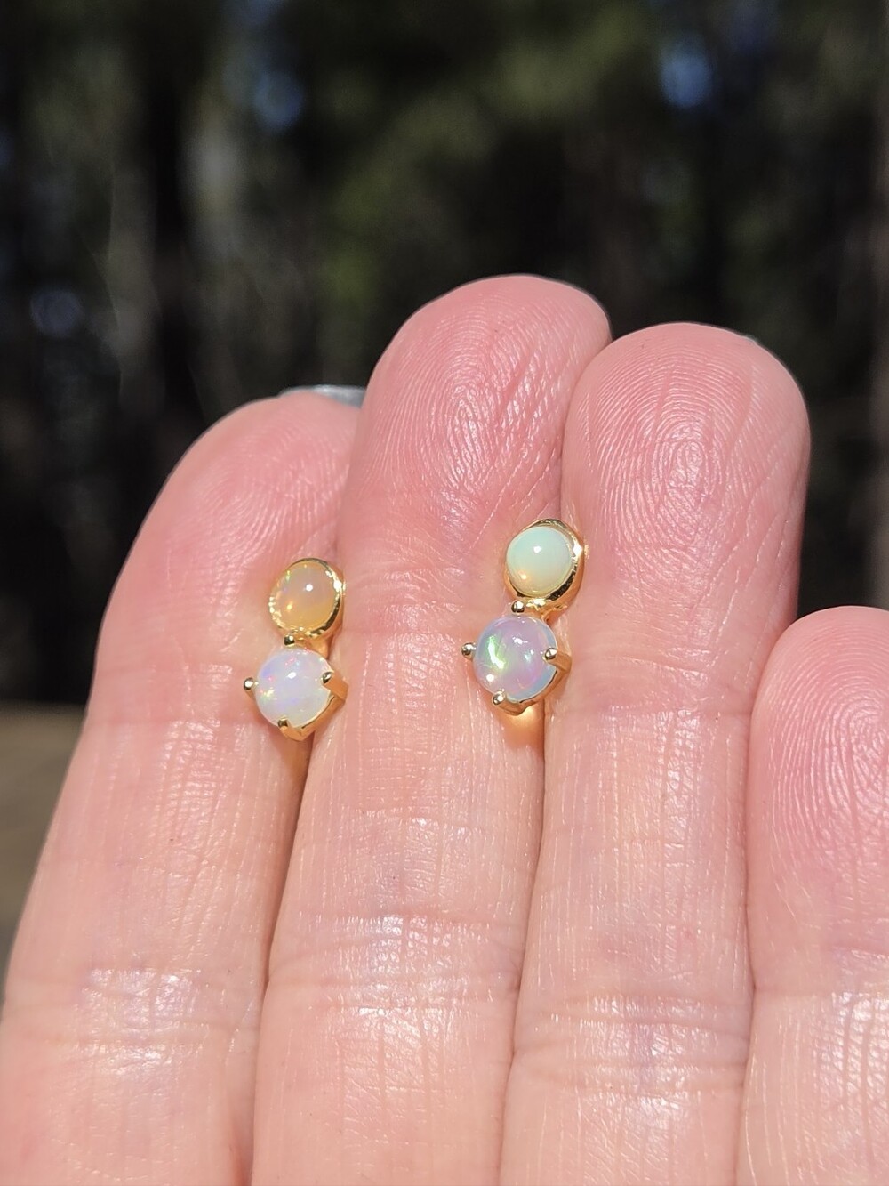 Opal 1k Each Drop Stud Sterling & Gold Earrings - Picture 5 of 10